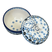 A picture of a Polish Pottery CA Large Apple Baker (Sweet Blue Flowers) | A034-1827X as shown at PolishPotteryOutlet.com/products/large-apple-baker-sweet-blue-flowers-a034-1827x