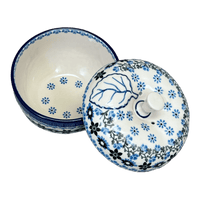 A picture of a Polish Pottery Baker, Apple, 4.25" in "Sweet Blue Flowers" by Ceramika Artystyczna | A034-1827X as shown at PolishPotteryOutlet.com/products/large-apple-baker-sweet-blue-flowers-a034-1827x