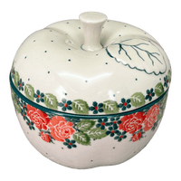 A picture of a Polish Pottery CA Large Apple Baker (Classic Rose) | A034-2120Q as shown at PolishPotteryOutlet.com/products/large-apple-baker-classic-rose-a034-2120q