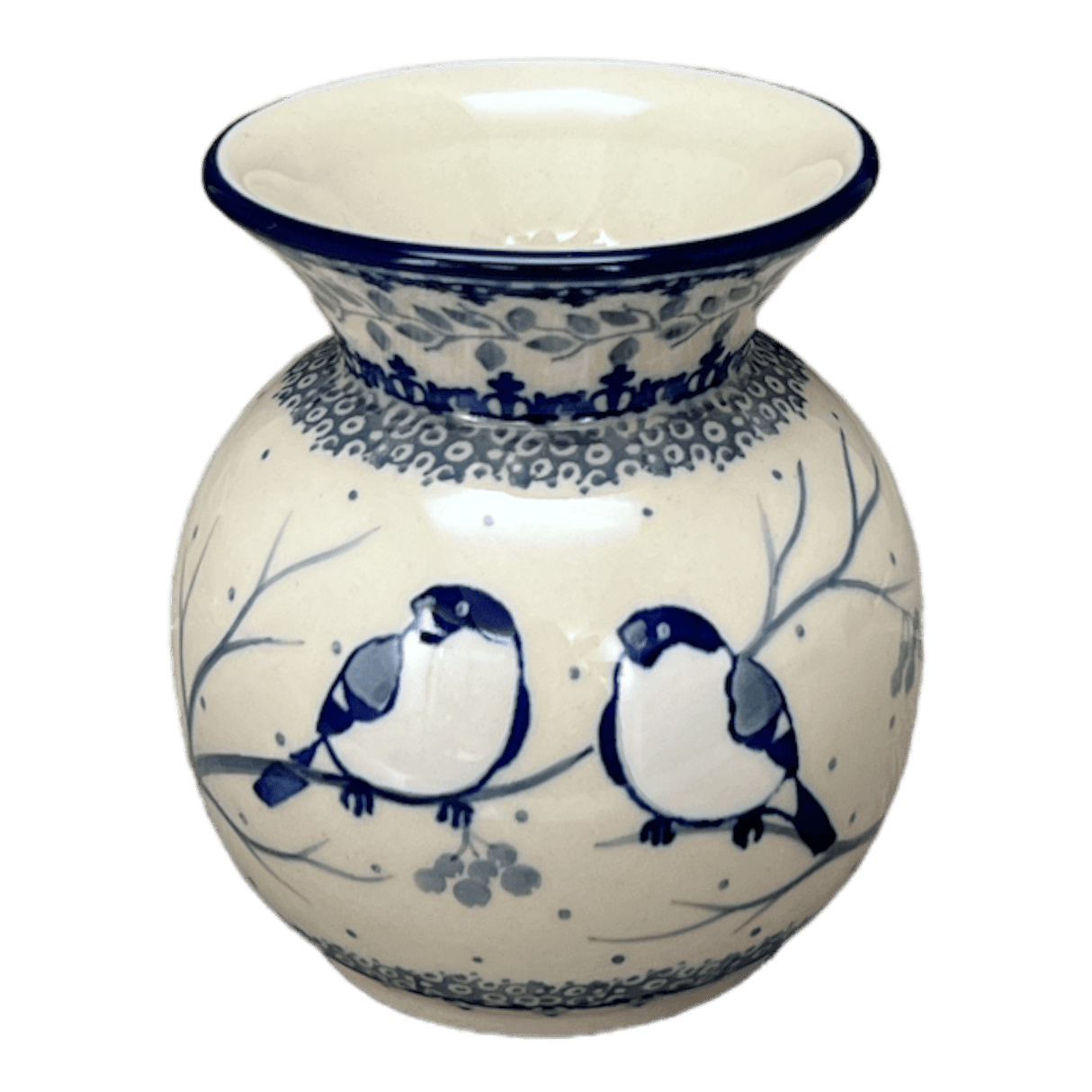 Vase, Round, 4" in "Bullfinch on Blue" by Ceramika Artystyczna | A048-U4830
