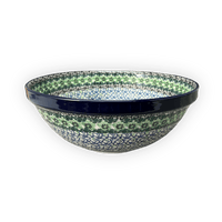 A picture of a Polish Pottery CA 11" Serving Bowl (Ring of Green) | A055-1479X as shown at PolishPotteryOutlet.com/products/11-serving-bowl-ring-of-green-a055-1479x
