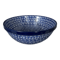 A picture of a Polish Pottery CA 11" Serving Bowl (Wavy Blues) | A055-905X as shown at PolishPotteryOutlet.com/products/11-serving-bowl-wavy-blues-a055-905x