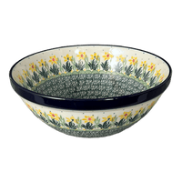 A picture of a Polish Pottery CA 9" Kitchen Bowl (Daffodils in Bloom) | A056-2122X as shown at PolishPotteryOutlet.com/products/9-kitchen-bowl-daffodils-in-bloom-a056-2122x