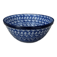 A picture of a Polish Pottery Bowl, Round, Kitchen, 7.75" in "Wavy Blues" by Ceramika Artystyczna | A057-905X as shown at PolishPotteryOutlet.com/products/7-75-kitchen-bowl-wavy-blues-a057-905x