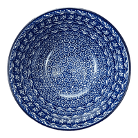 A picture of a Polish Pottery Bowl, Round, Kitchen, 7.75" in "Wavy Blues" by Ceramika Artystyczna | A057-905X as shown at PolishPotteryOutlet.com/products/7-75-kitchen-bowl-wavy-blues-a057-905x