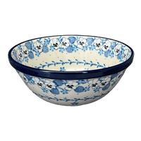 A picture of a Polish Pottery CA 6.75" Kitchen Bowl (Pansy Blues) | A058-2346X as shown at PolishPotteryOutlet.com/products/6-75-kitchen-bowl-pansy-blues-a058-2346x