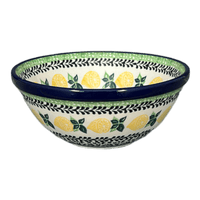 A picture of a Polish Pottery CA 5.5" Kitchen Bowl (Lemons and Leaves) | A059-2749X as shown at PolishPotteryOutlet.com/products/c-a-5-5-kitchen-bowl-lemons-and-leaves-a059-2749x