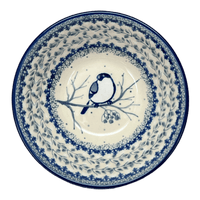 A picture of a Polish Pottery CA 5.5" Kitchen Bowl (Bullfinch on Blue) | A059-U4830 as shown at PolishPotteryOutlet.com/products/5-5-kitchen-bowl-bullfinch-on-blue-a059-u4830