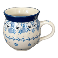 A picture of a Polish Pottery CA 12 oz. Belly Mug (Pansy Blues) | A070-2346X as shown at PolishPotteryOutlet.com/products/12-oz-belly-mug-pansy-blues-a070-2346x