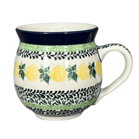 A picture of a Polish Pottery CA 12 oz. Belly Mug (Lemons and Leaves) | A070-2749X as shown at PolishPotteryOutlet.com/products/c-a-12-oz-belly-mug-lemons-and-leaves-a070-2749x