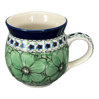 A picture of a Polish Pottery CA 12 oz. Belly Mug (Green Goddess) | A070-U408A as shown at PolishPotteryOutlet.com/products/12-oz-belly-mug-green-goddess-a070-u408a