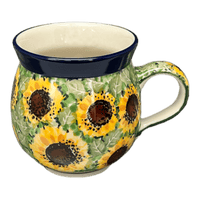 A picture of a Polish Pottery CA 12 oz. Belly Mug (Sunflower Field) | A070-U4737 as shown at PolishPotteryOutlet.com/products/12-oz-belly-mug-sunflower-field-a070-u4737