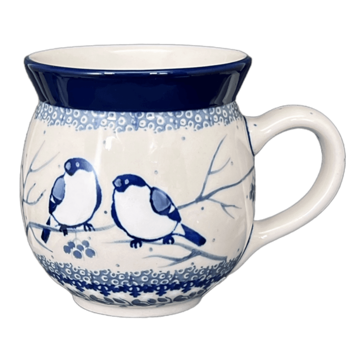 Mug, Belly Mug, 12 oz Medium in "Bullfinch on Blue" by Ceramika Artystyczna | A070-U4830