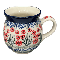A picture of a Polish Pottery CA 16 oz. Belly Mug (Red Aster) | A073-1435X as shown at PolishPotteryOutlet.com/products/large-belly-mug-red-aster-a073-1435x
