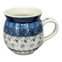 A picture of a Polish Pottery CA 16 oz. Belly Mug (Blue Floral Ring) | A073-1831X as shown at PolishPotteryOutlet.com/products/large-belly-mug-blue-floral-ring-a073-1831x