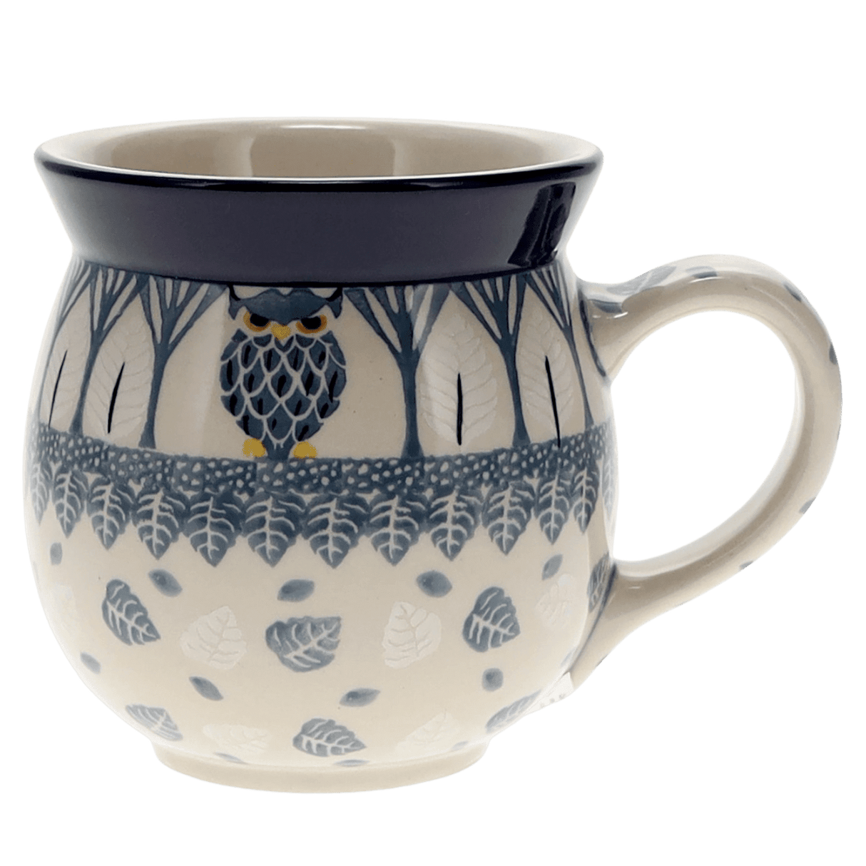 Ceramic mug with owl design on a white background