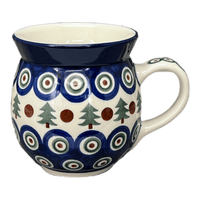 A picture of a Polish Pottery CA 16 oz. Belly Mug (Peacock Pine) | A073-366X as shown at PolishPotteryOutlet.com/products/large-belly-mug-peacock-pine-a073-366x
