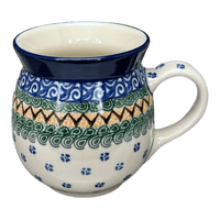 A picture of a Polish Pottery CA 16 oz. Belly Mug (Aztec Paws) | A073-945X as shown at PolishPotteryOutlet.com/products/large-belly-mug-aztec-paws-a073-945x