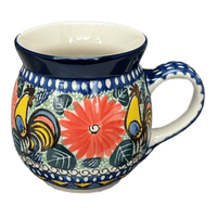 A picture of a Polish Pottery CA 16 oz. Belly Mug (Regal Roosters) | A073-U2617 as shown at PolishPotteryOutlet.com/products/large-belly-mug-regal-roosters-a073-u2617