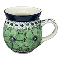 A picture of a Polish Pottery CA 16 oz. Belly Mug (Green Goddess) | A073-U408A as shown at PolishPotteryOutlet.com/products/large-belly-mug-green-goddess-a073-u408a