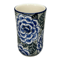 A picture of a Polish Pottery CA 12 oz. Tumbler (Blue Dahlia) | A076-U1473 as shown at PolishPotteryOutlet.com/products/12-oz-tumbler-blue-dahlia-a076-u1473