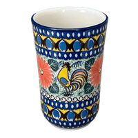 A picture of a Polish Pottery CA 12 oz. Tumbler (Regal Roosters) | A076-U2617 as shown at PolishPotteryOutlet.com/products/12-oz-tumbler-regal-roosters-a076-u2617