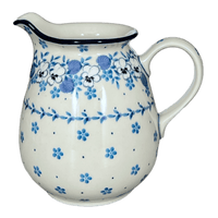 A picture of a Polish Pottery CA 32 oz. Pitcher (Pansy Blues) | A078-2346X as shown at PolishPotteryOutlet.com/products/32-oz-pitcher-pansy-blues-a078-2346x