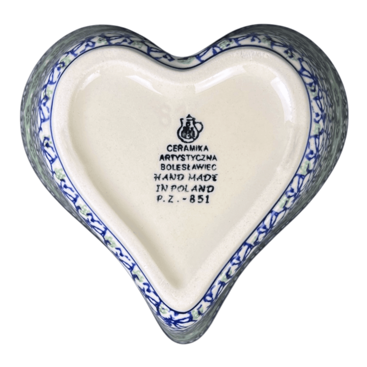 Bowl, Heart-Shaped, Deep, 6" in "Ring of Green" by Ceramika Artystyczna | A081-1479x