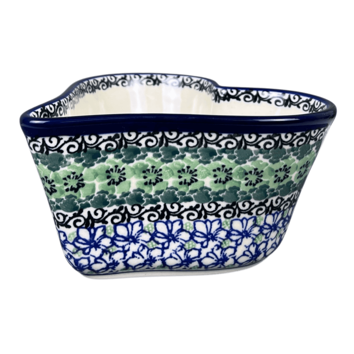 Bowl, Heart-Shaped, Deep, 6" in "Ring of Green" by Ceramika Artystyczna | A081-1479x