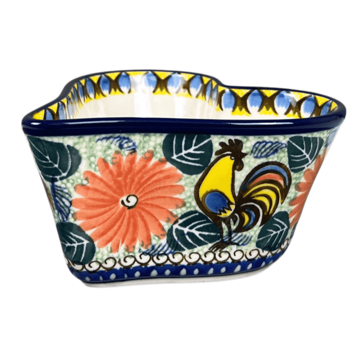 Bowl, Heart-Shaped, Deep, 6" in "Regal Roosters" by Ceramika Artystyczna | A081-U2617