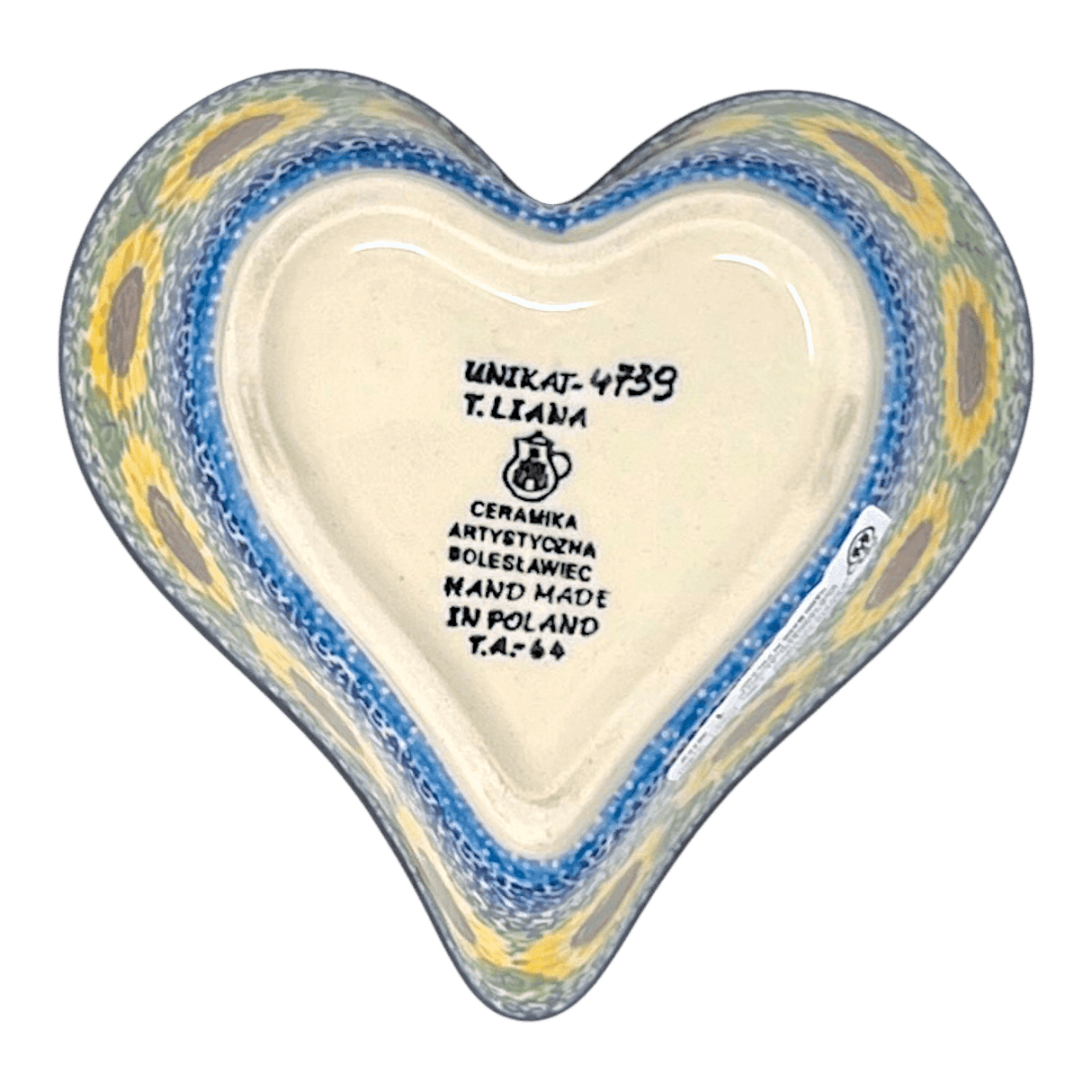 Bowl, Heart-Shaped, Deep, 6" in "Sunflowers" by Ceramika Artystyczna | A081-U4739