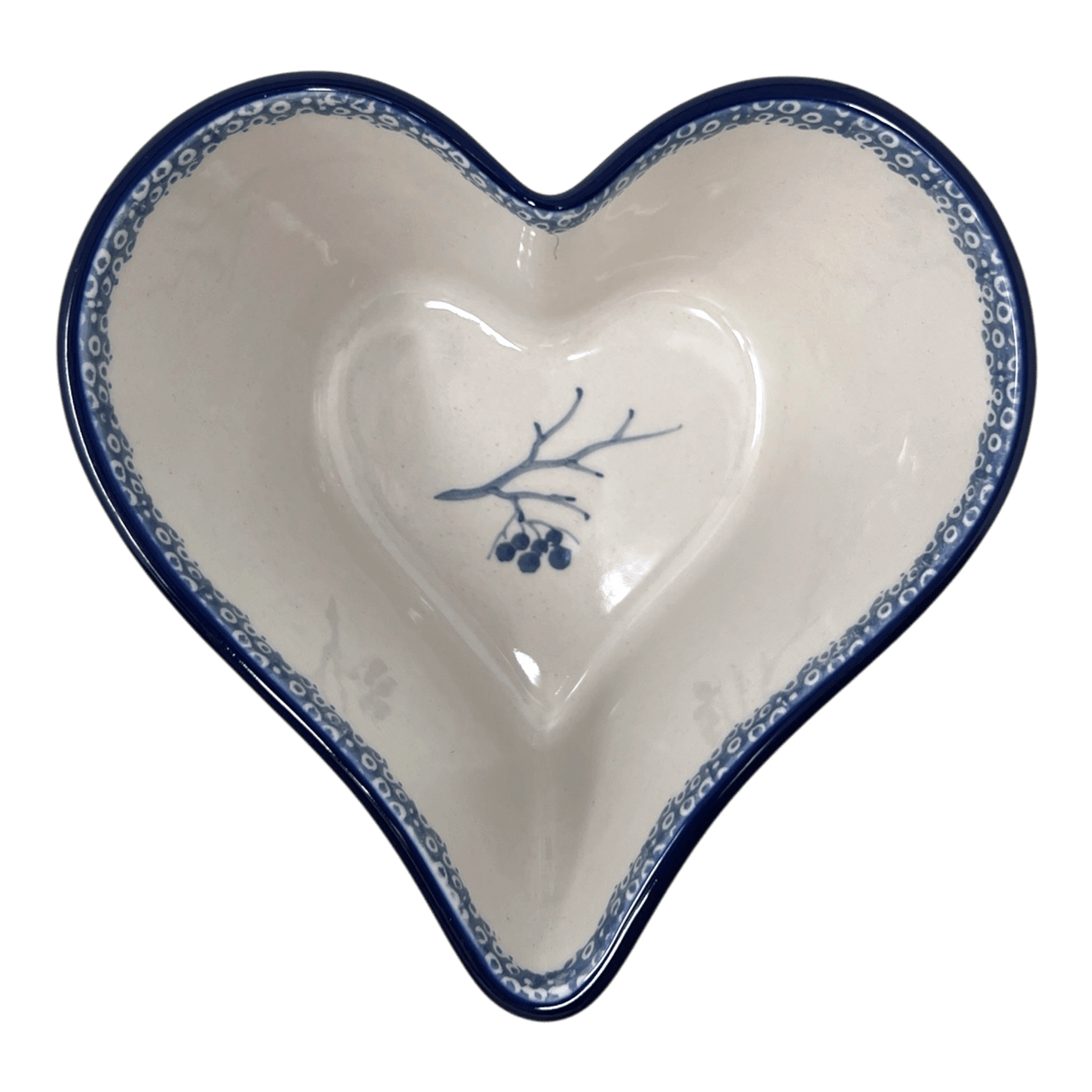 Bowl, Heart-Shaped, Deep, 6" in "Bullfinch on Blue" by Ceramika Artystyczna | A081-U4830
