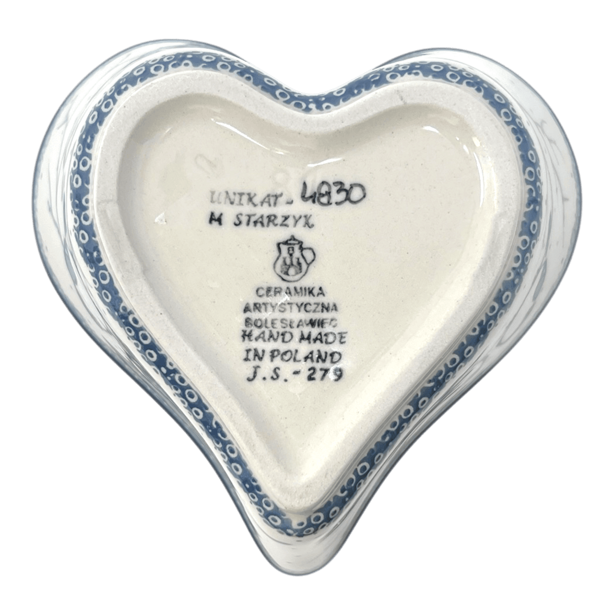 Bowl, Heart-Shaped, Deep, 6" in "Bullfinch on Blue" by Ceramika Artystyczna | A081-U4830
