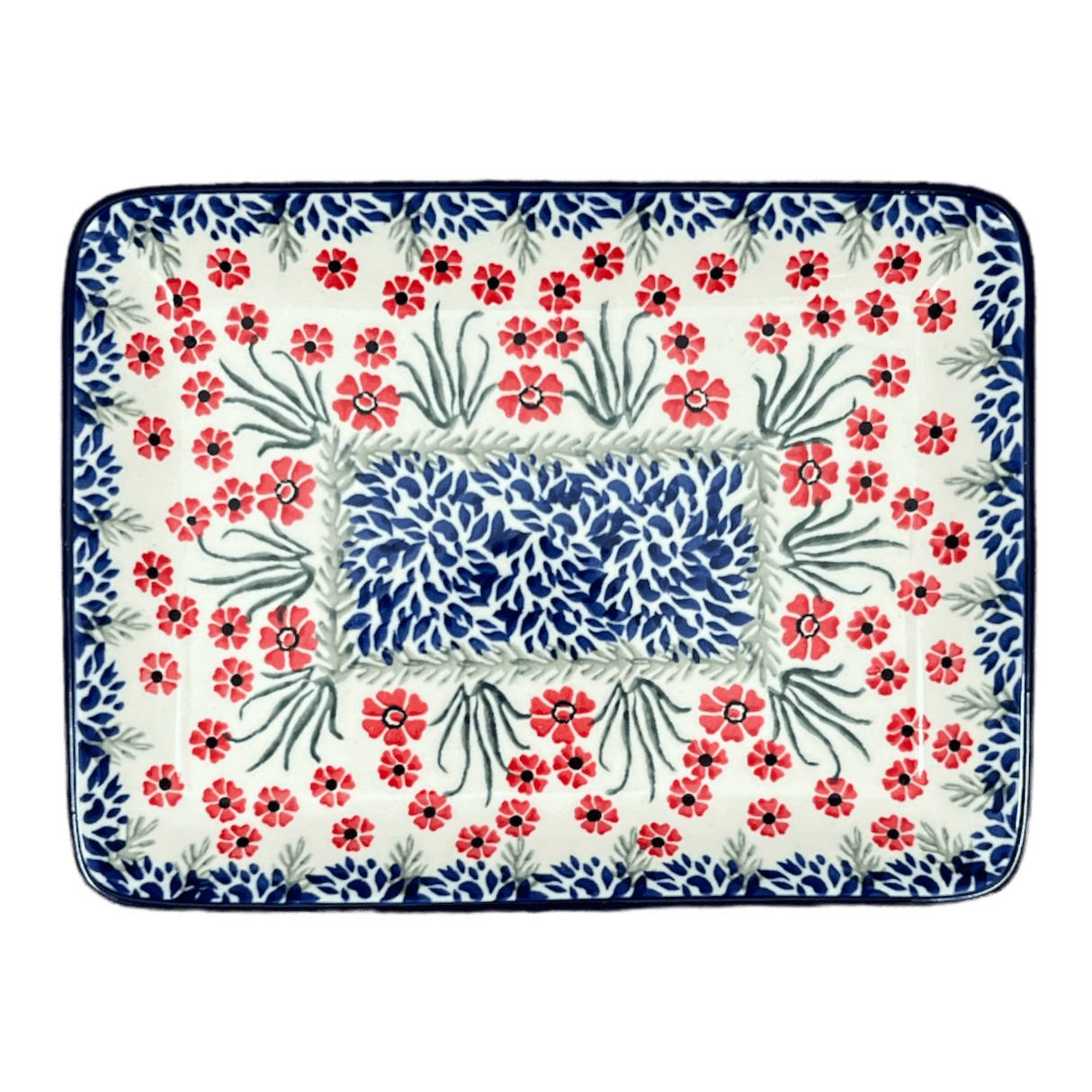 Tray, 9.5" x 7" in "Red Aster" by Ceramika Artystyczna | A111-1435X