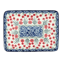 A picture of a Polish Pottery CA 9.5" x 7" Tray (Red Aster) | A111-1435X as shown at PolishPotteryOutlet.com/products/9-5-x-7-tray-red-aster-a111-1435x