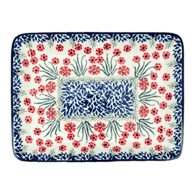 Polish Pottery CA 9.5" x 7" Tray (Red Aster) | A111-1435X Additional Image at PolishPotteryOutlet.com