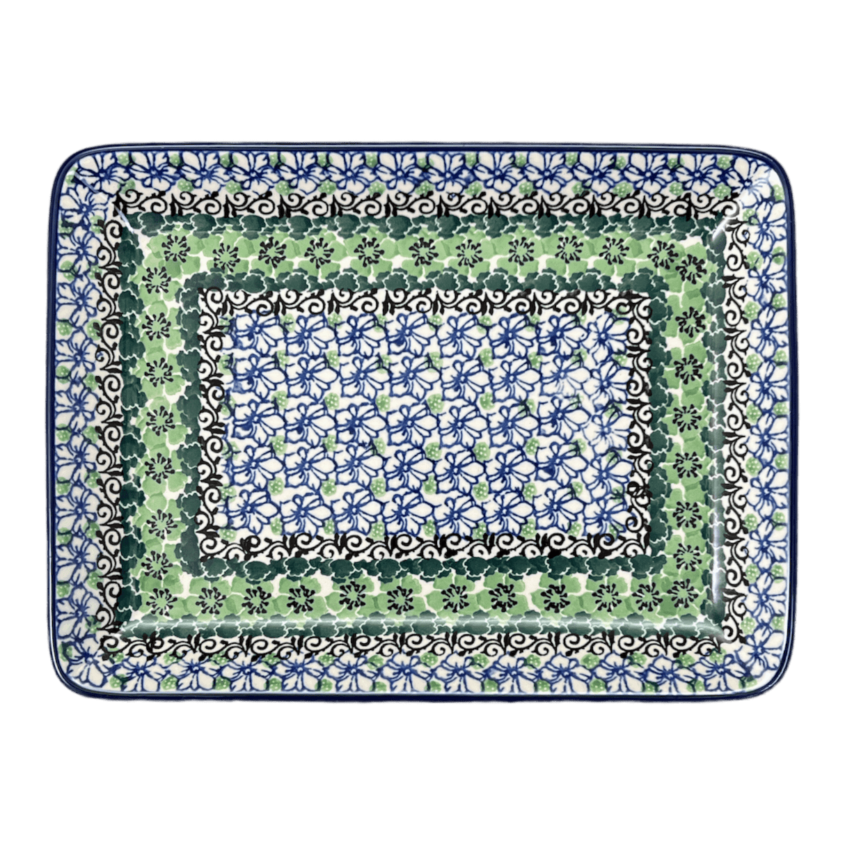 Tray, 9.5" x 7" in "Ring of Green" by Ceramika Artystyczna | A111-1479X