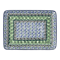 A picture of a Polish Pottery CA 9.5" x 7" Tray (Ring of Green) | A111-1479X as shown at PolishPotteryOutlet.com/products/9-5-x-7-tray-ring-of-green-a111-1479x