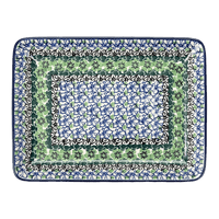 A picture of a Polish Pottery Tray, 9.5" x 7" in "Ring of Green" by Ceramika Artystyczna | A111-1479X as shown at PolishPotteryOutlet.com/products/9-5-x-7-tray-ring-of-green-a111-1479x