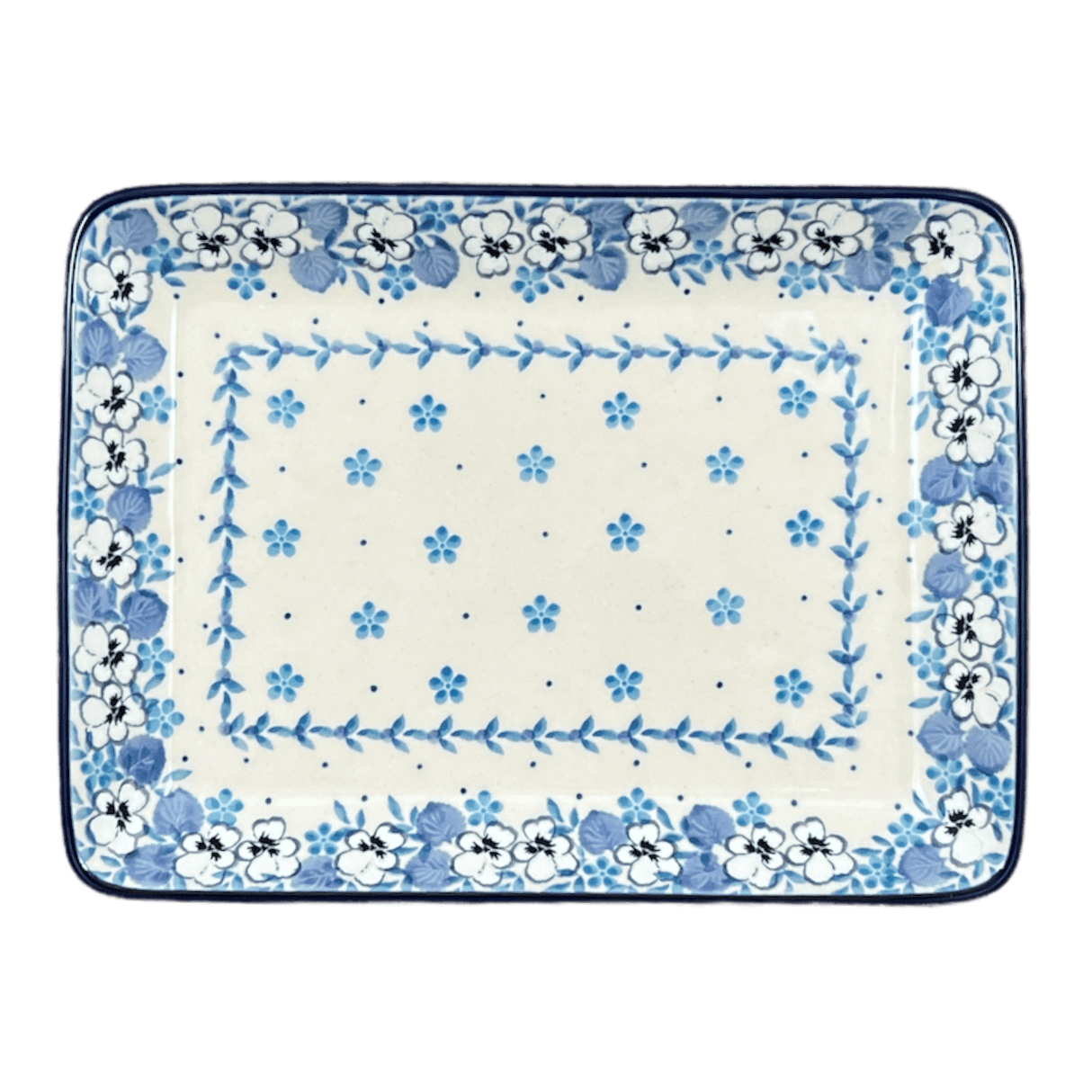 Tray, 9.5" x 7" in "Pansy Blues" by Ceramika Artystyczna | A111-2346X