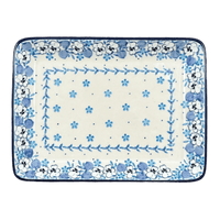A picture of a Polish Pottery C.A. 9.5" x 7" Tray (Pansy Blues) | A111-2346X as shown at PolishPotteryOutlet.com/products/9-5-x-7-tray-pansy-blues-a111-2346x