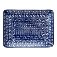 A picture of a Polish Pottery CA 9.5" x 7" Tray (Wavy Blues) | A111-905X as shown at PolishPotteryOutlet.com/products/9-5-x-7-tray-wavy-blues-a111-905x