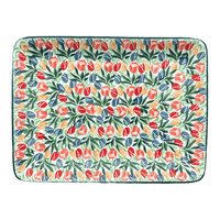 A picture of a Polish Pottery CA 9.5" x 7" Tray (Tulip Burst) | A111-U4226 as shown at PolishPotteryOutlet.com/products/9-5-x-7-tray-tulip-burst-a111-u4226