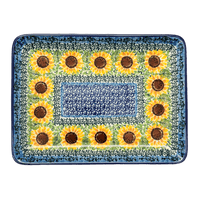 A picture of a Polish Pottery CA 9.5" x 7" Tray (Sunflowers) | A111-U4739 as shown at PolishPotteryOutlet.com/products/9-5-x-7-tray-sunflowers-a111-u4739
