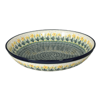 A picture of a Polish Pottery CA 12.75" Wide Shallow Bowl (Daffodils in Bloom) | A115-2122X as shown at PolishPotteryOutlet.com/products/12-75-wide-shallow-bowl-daffodils-in-bloom-a115-2122x
