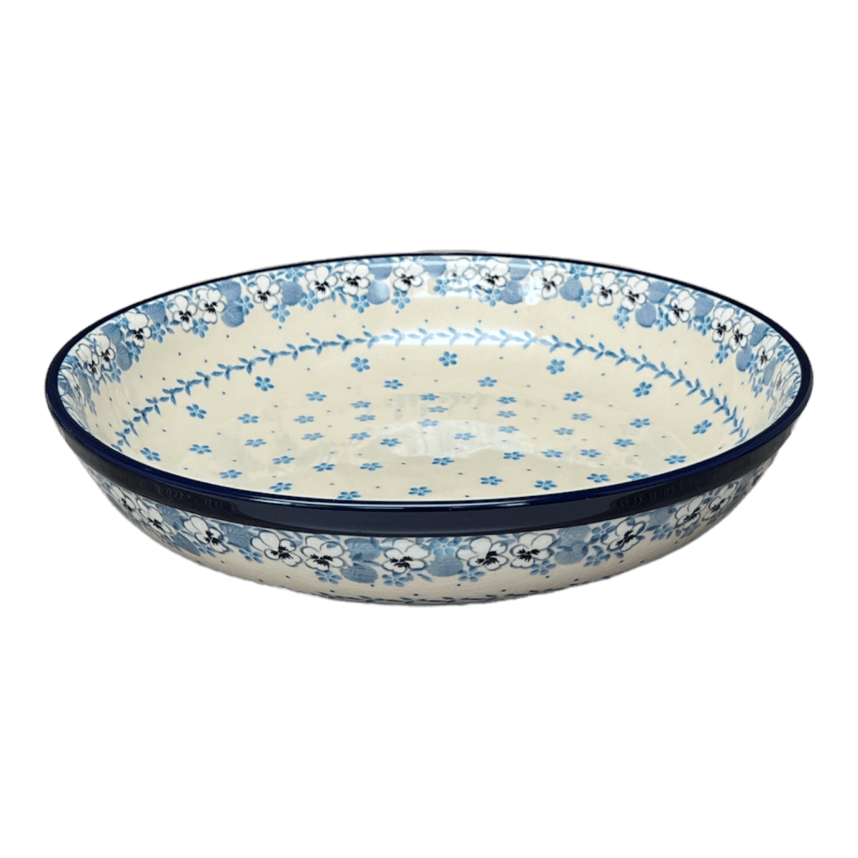 Bowl, Round, Shallow, 12.75" Wide in "Pansy Blues" by Ceramika Artystyczna | A115-2346X