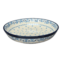 A picture of a Polish Pottery CA 12.75" Wide Shallow Bowl (Pansy Blues) | A115-2346X as shown at PolishPotteryOutlet.com/products/12-75-wide-shallow-bowl-pansy-blues-a115-2346x