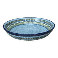 A picture of a Polish Pottery CA 12.75" Wide Shallow Bowl (Aztec Blues) | A115-U4428 as shown at PolishPotteryOutlet.com/products/12-75-wide-shallow-bowl-aztec-blues-a115-u4428
