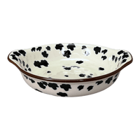 A picture of a Polish Pottery CA Small Round Casserole (Cowabunga) | A142-2416V as shown at PolishPotteryOutlet.com/products/small-round-casserole-cowabunga-a142-2416v