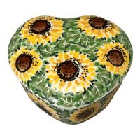 A picture of a Polish Pottery CA Heart Box (Sunflower Fields) | A143-U4737 as shown at PolishPotteryOutlet.com/products/heart-box-sunflower-fields-a143-u4737